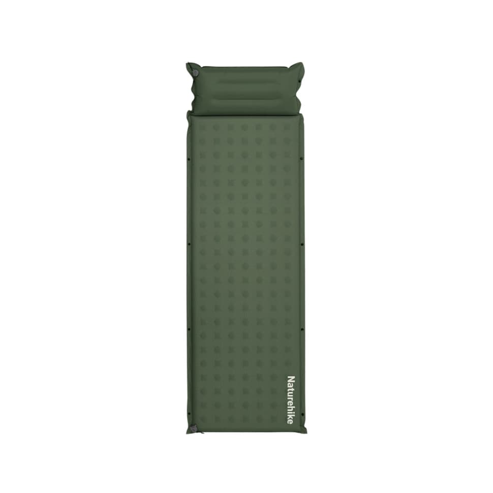 Матрац туристичний із подушкою, самонадувний одномісний Naturehike CNK2550WS025, вологостійкий, 200х65х3 см, зелений
