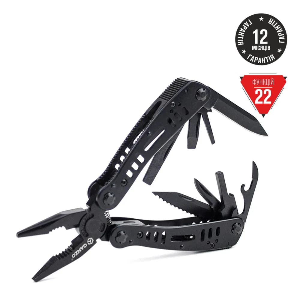 Мультитул Ganzo G103, (19.3 см) 22 функції, чорний + біти та чохол - зображення 1