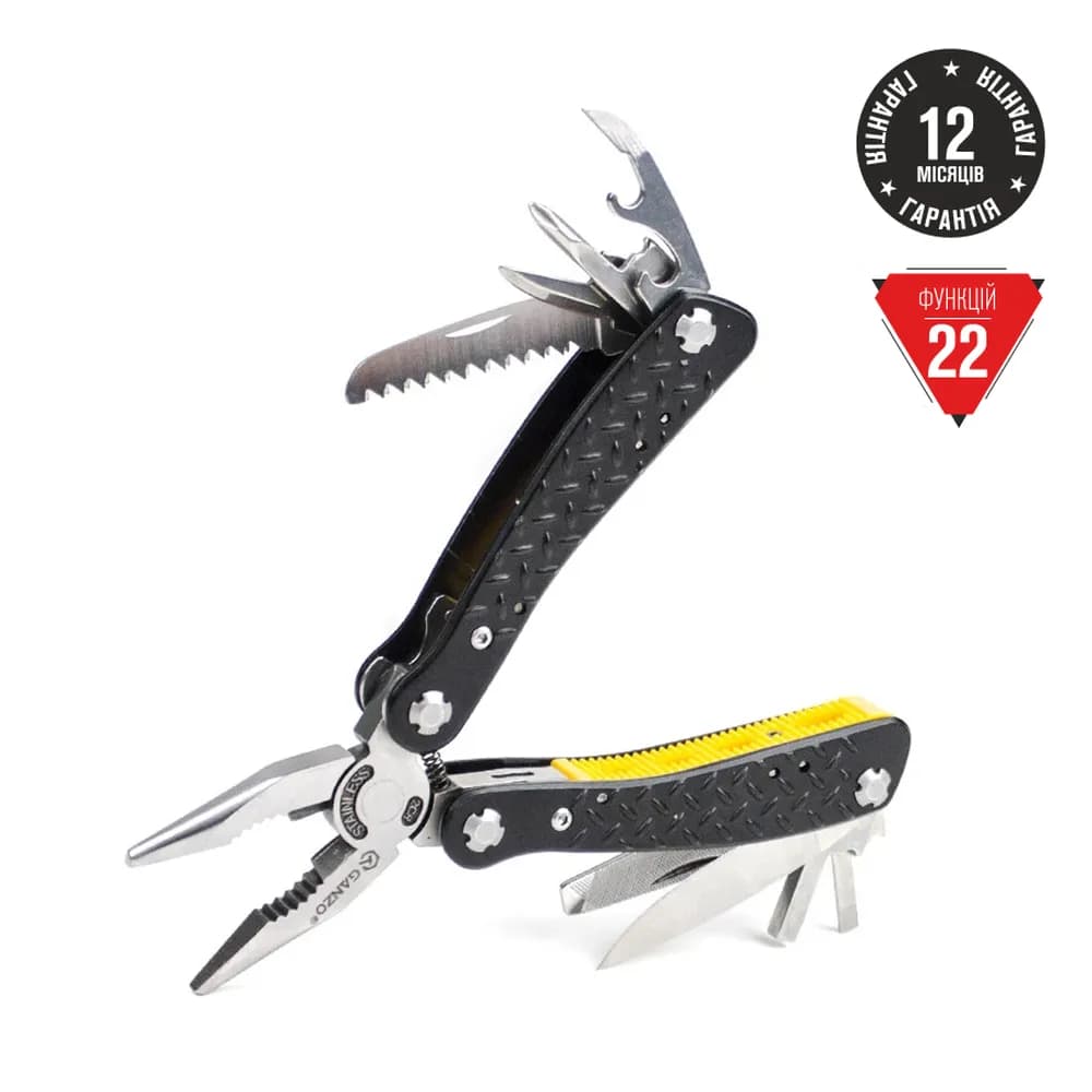 Мультитул Ganzo G106, (16.5 см) 22 функції, чорний + біти та чохол - зображення 1