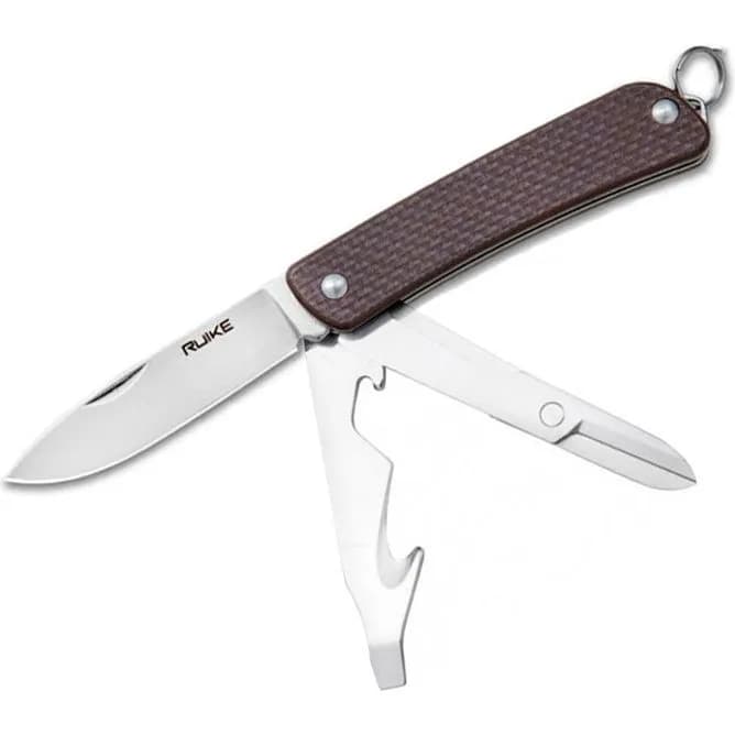 Багатофункціональний ніж Ruike Criterion S31, (5.3 см) 12C27 / G10 коричневий, 6 інстр. - зображення 1