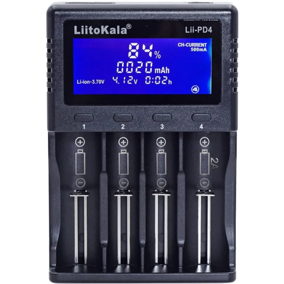 Зарядний пристрій Liitokala Lii-PD4, 4 канала, Ni-Mh/Li-ion/LiFePo4, 220V/12V, LCD, Box - зображення 1