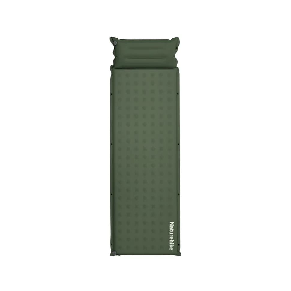 Матрац туристичний із подушкою, самонадувний одномісний Naturehike CNK2550WS025, вологостійкий, 200х65х6 см, зелений