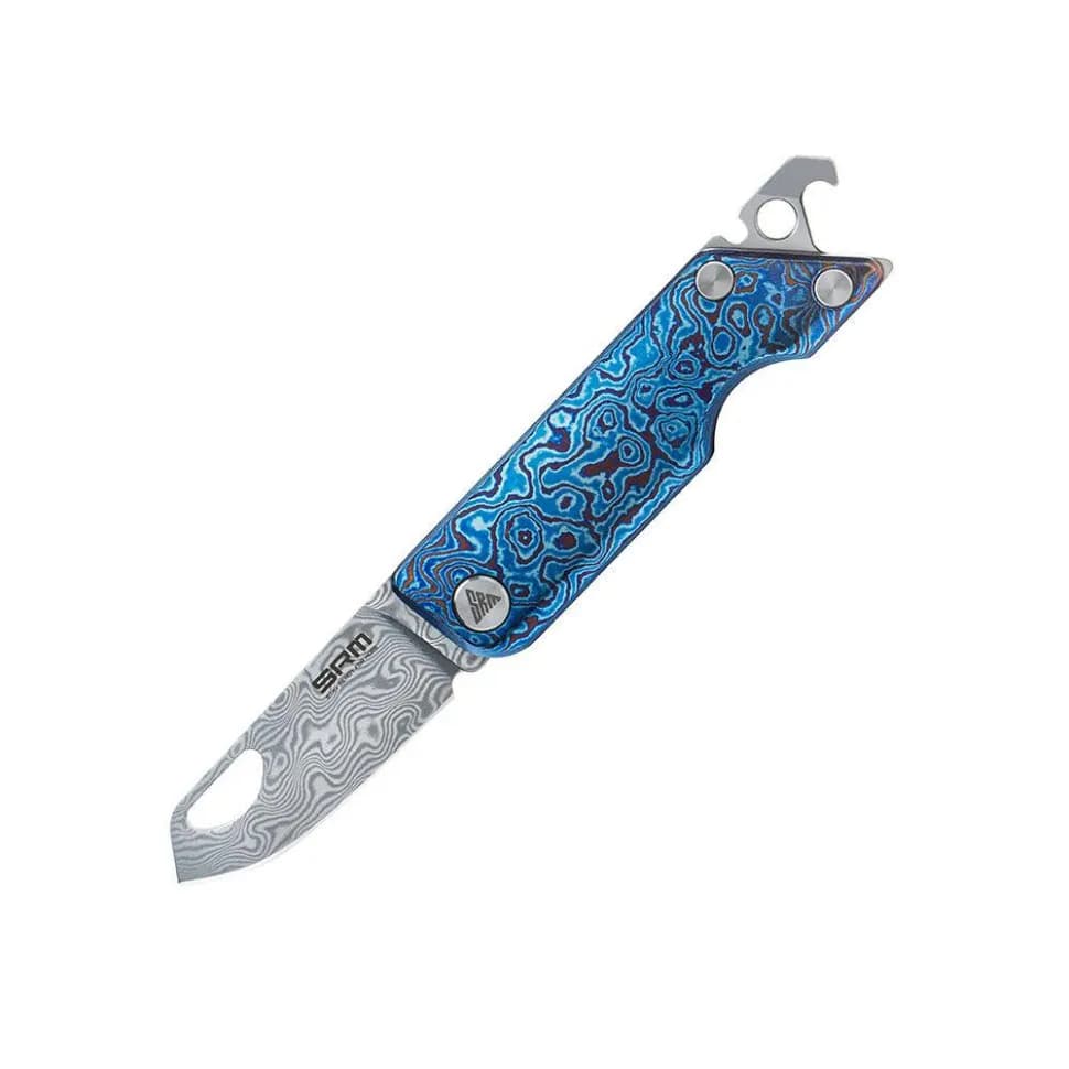 Ніж складаний кишеньковий SRM 6435-TL, (4.1 см) Damascus / Titanium блакитний - зображення 1