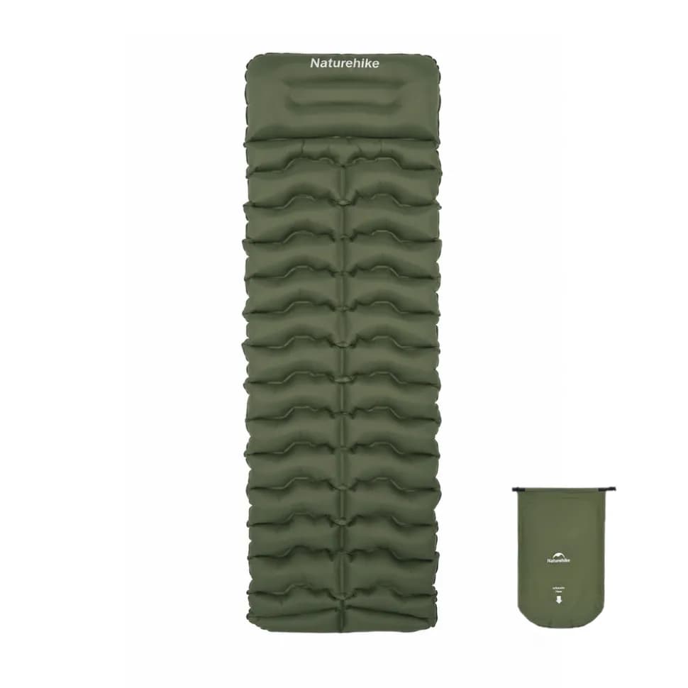 Матрац туристичний надувний одномісний Naturehike CNK2550WS019, 200x60x9.5 см, зелений, прямокутний із мішком для надування - зображення 1