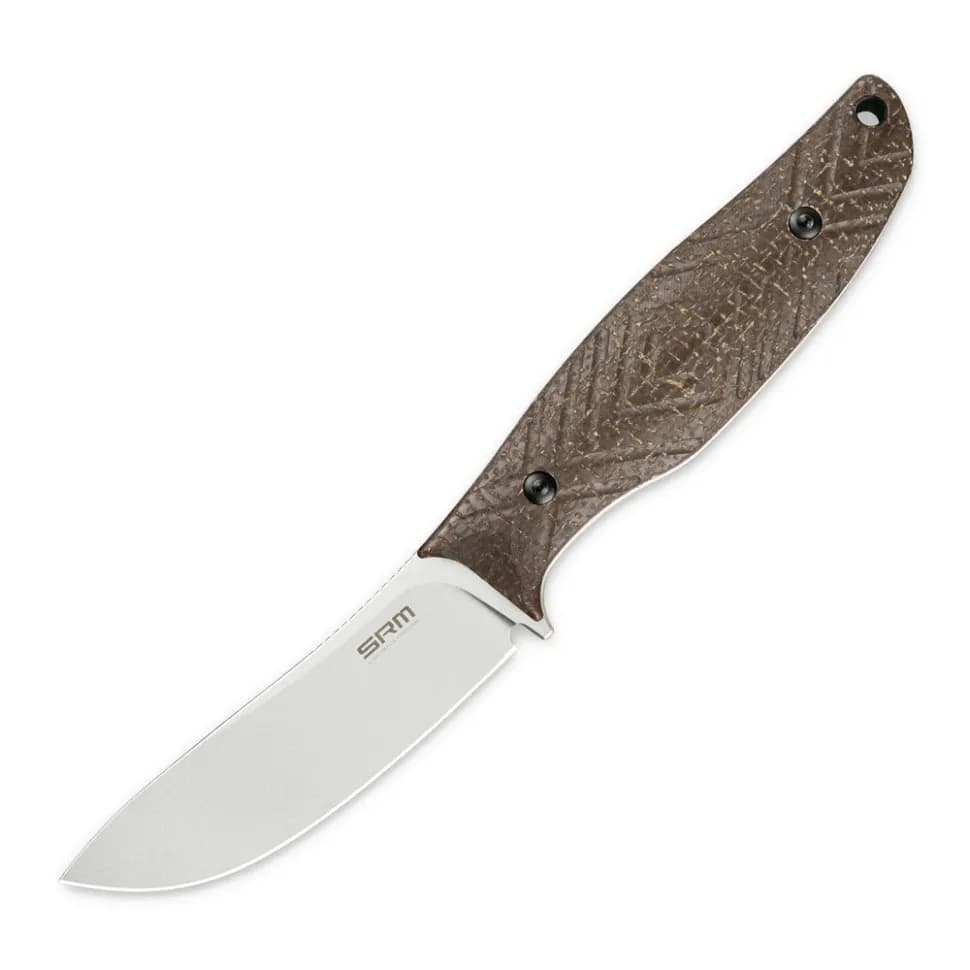 Ніж з чохлом туристичний SRM Fossa 605T-MW, (8.8 см) 14C28N / Micarta коричневий - зображення 1