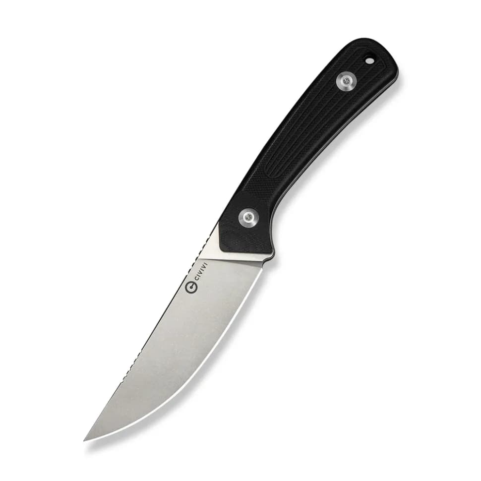Ніж фіксований туристичний Civivi Carveth (9,1 см) AEB-L / G10 чорний з чохлом
